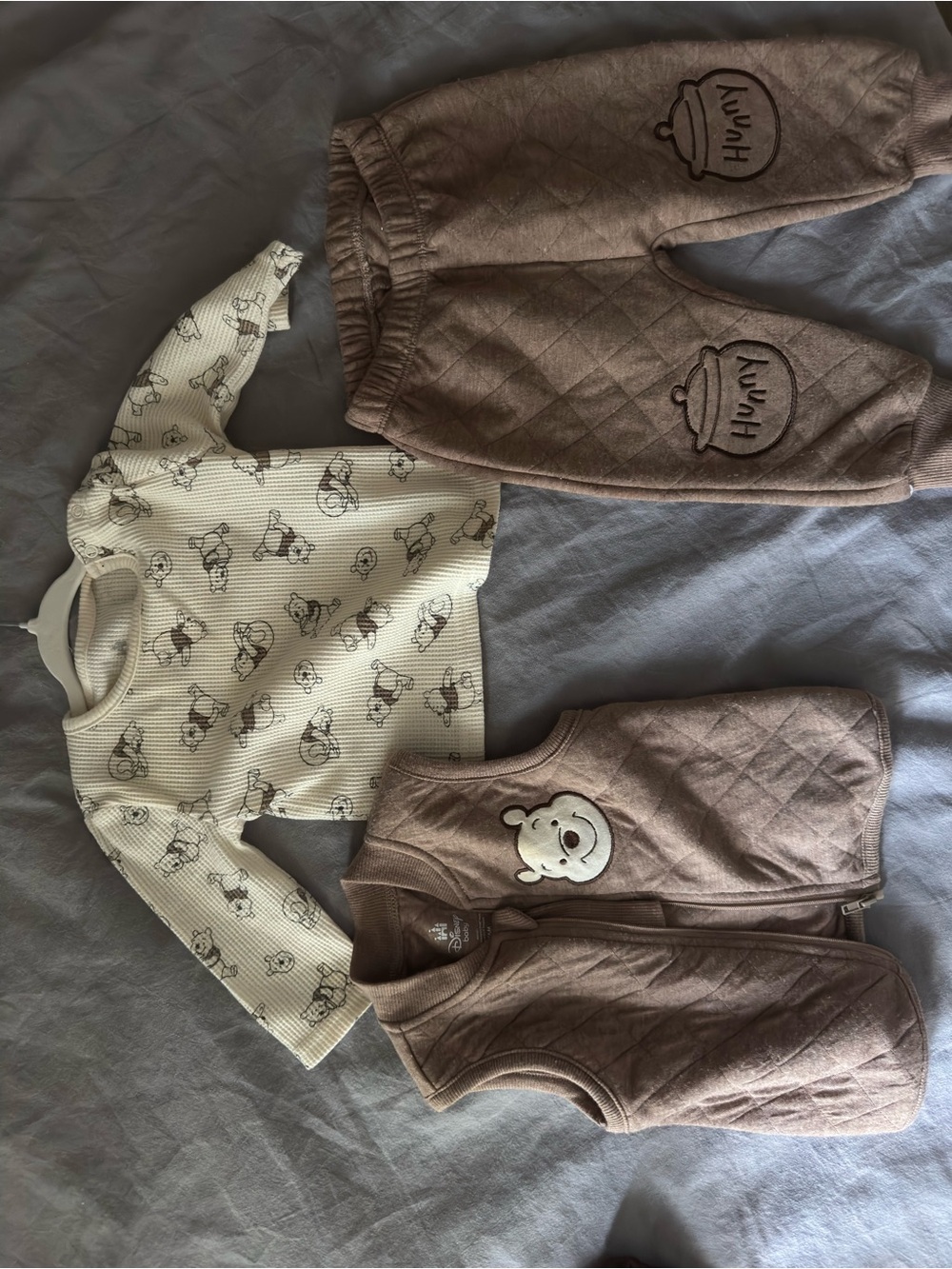 3-6mo Disney Baby Neutral Brown Quilted Pants & Cream Winnie the Pooh